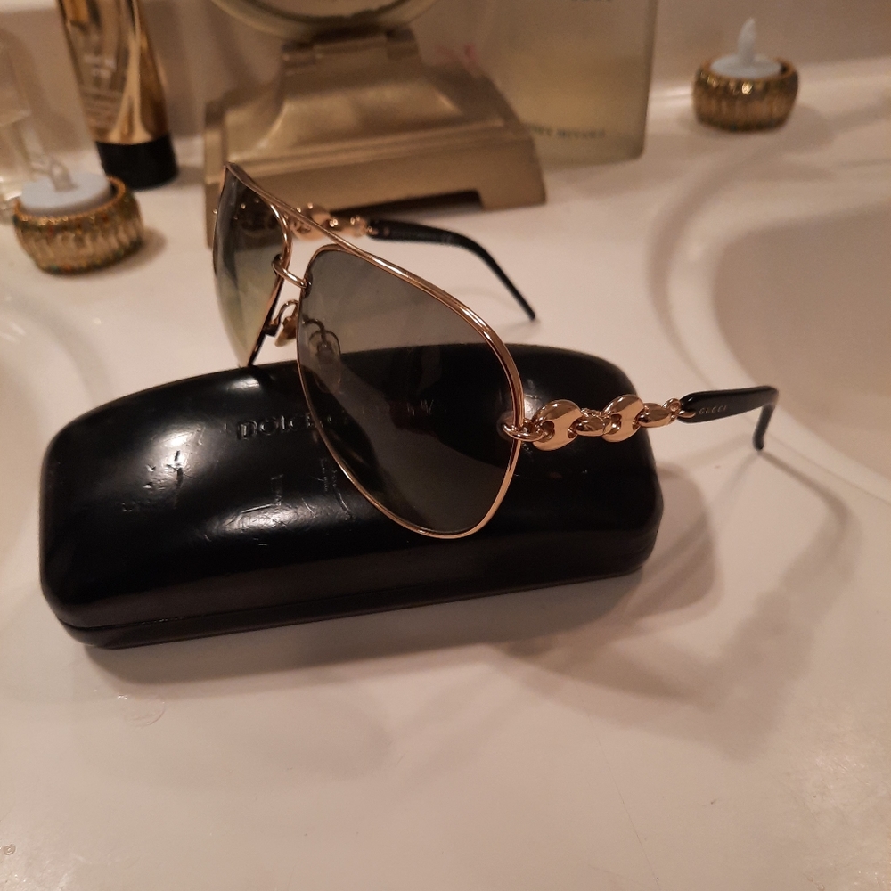 AUTH GUCCI GOLD LOGO HORSEBIT SIDED AVIATOR SUNGLASSES EUC